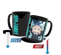 Konix Taza termorreactiva Spy x Family 320 ml - Apta para lavavajillas y microondas - Diseño de Anya, Loid y Yor Forger - Negro