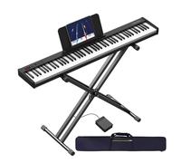 KONIX Teclado de piano de 88 teclas con soporte, sensibilidad táctil, teclado semipesado de tamaño completo para principiantes, incluye pedal de sostenimiento, fuente de alimentación y bolsa de piano