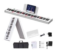 KONIX Teclado de piano plegable, 88 teclas, piano plegable semipesado, teclado electrónico portátil con teclas iluminadas, pedal de sostenimiento, calcomanías para teclado, soporte de música y bolsa