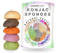 Konjac Sponge Set: Organic Skincare Facial for Natural Exfoliating and Deep Pore Cleansing 5 Piece Sampler Pack Infused with Charcoal, Red Clay, Tumeric, Green Tea by Konjac Lydia