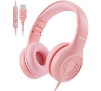 KONNAO Auriculares USB tipo C para niños, auriculares con cable para niños y niñas, volumen ajustable de 85 dB/94 dB (rosa)