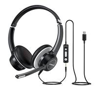 KONNAO Auriculares USB y 3,5 mm Con Micrófono - Estereofónicos Para PC, Control en Línea, Trabajo, Skype, Zoom
