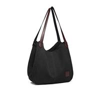 Kono Bolso de Hombro de Lona para Mujer, Tote Casual Shopper de Gran Capacidad y Ligero con Compartimento Principal con Cremallera y Bolsillos, Ideal para Diario, Trabajo, Viajes y Compras (Negro)