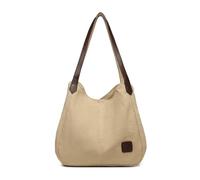Kono Bolso de hombro de lona para mujer, vintage, múltiples bolsillos, asa superior, para compras, trabajo, escuela, viajes, casual, diario, Khaki, M