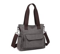 Kono Bolso de Lona Grande con Múltiples Bolsillos para Mujer y Hombre - Bolso de Hombro Casual con Correa Ajustable, Estilo Vintage para Diario, Trabajo y Viajes (Gris)