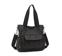 Bolsos Bandolera Lona para Mujer 3 en 1 Bolso de Mano Casual Crossbody Bolso Bandolera con Múltiples Bolsillos Bolso de Hombro Cruzado Tote Bandoleras Mujer para Escuela Viaje Uso Diario (Negro)
