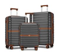 Kono Juego de 3 Maletas, Maleta Ligera de Compuesto ABS+PC, Maleta Cabina, Mediana y Grande con 4 Ruedas 360° Giratorias, Ideal para Viajes Empresariales y Familiares (Gris/Marrón)