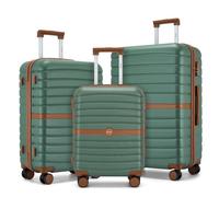Kono Juego de 3 Maletas, Maleta Ligera de Compuesto ABS+PC, Maleta Cabina, Mediana y Grande con 4 Ruedas 360° Giratorias, Ideal para Viajes Empresariales y Familiares (Verde/Marrón)