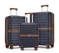Kono Juego de 3 Maletas, Maleta Ligera de Compuesto ABS+PC, Maleta Cabina, Mediana y Grande con 4 Ruedas 360° Giratorias, Ideal para Viajes Empresariales y Familiares (Azul/Marrón)
