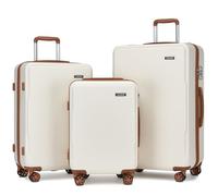 Kono Juego de 3 Maletas PC + ABS (55 + 65 + 75 cm) - Maleta Cabina, Mediana y Grande con Cerradura TSA y Ruedas 360° Silenciosas, Ideal para Viajes Empresariales y Familiares (Crema/Marrón)