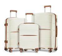 Kono Juego de 3 Maletas PP Rígida con Ruedas Silenciosas TPE 360°, Cerradura TSA, Cremallera YKK y Barra Telescópica de Aluminio(Crema/Marrón)