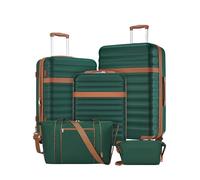 Kono Juego de Maletas con Expansión (Solo 24" y 28"), con Ruedas TPE y Cerradura TSA, más Bolsa de Viaje con Correa Ajustable y Hebilla para Carro, y Neceser, Ideal para Viajes Familiares (Verde)