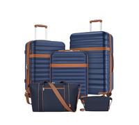 Kono Juego de Maletas con Expansión (Solo 24" y 28"), con Ruedas TPE y Cerradura TSA, más Bolsa de Viaje con Correa Ajustable y Hebilla para Carro, y Neceser, Ideal para Viajes Familiares (Azul)