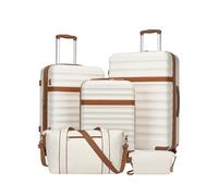 Kono Juego de Maletas con Expansión (Solo 24" y 28"), con Ruedas TPE y Cerradura TSA, más Bolsa de Viaje con Correa Ajustable y Hebilla para Carro, y Neceser, Ideal para Viajes Familiares (Crema)