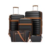 Kono Juego de Maletas con Expansión (Solo 24" y 28"), con Ruedas TPE y Cerradura TSA, más Bolsa de Viaje con Correa Ajustable y Hebilla para Carro, y Neceser, Ideal para Viajes Familiares (Negro)