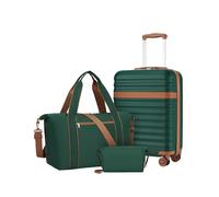 Kono Juego de Maletas con Maleta Cabina Rígida 55x40x20, un Equipaje de Mano Que Cuenta con Ruedas TPE y Cerradura TSA, más Bolsa de Viaje con Correa Ajustable y Hebilla para Carro, y Neceser (Verde)