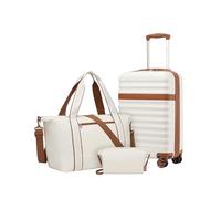 Kono Juego de Maletas con Maleta Cabina Rígida 55x40x20, un Equipaje de Mano Que Cuenta con Ruedas TPE y Cerradura TSA, más Bolsa de Viaje con Correa Ajustable y Hebilla para Carro, y Neceser (Crema)