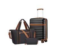 Kono Juego de Maletas con Maleta Cabina Rígida 55x40x20, un Equipaje de Mano Que Cuenta con Ruedas TPE y Cerradura TSA, más Bolsa de Viaje con Correa Ajustable y Hebilla para Carro, y Neceser (Negro)