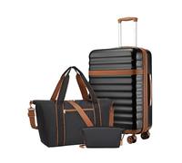 Kono Juego de Maletas con Maleta Mediana Rígida 65cm con Expansión, Que Cuenta con Ruedas TPE y Cerradura TSA, más Bolsa de Viaje con Correa Ajustable y Hebilla para Carro, y Neceser (Negro)