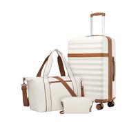 Kono Juego de Maletas con Maleta Mediana Rígida 65cm con Expansión, Que Cuenta con Ruedas TPE y Cerradura TSA, más Bolsa de Viaje con Correa Ajustable y Hebilla para Carro, y Neceser (Crema)