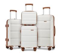 Kono Juego de Maletas de Viaje 4 Piezas PP - Equipaje con Ruedas 360° Silenciosas, Candados TSA e Incluye Estuche de Cosméticos para Toda la Familia (Crema/Marrón)