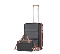 Kono Juego de maletas ligeras de plástico ABS con cerradura TSA + bolsa de cabina Ryanair de 40 x 20 x 25 cm, Negro y marrón, 20 Inch Luggage Set, Juego de equipaje