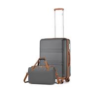 Kono Juego de maletas ligeras de plástico ABS con cerradura TSA + bolsa de cabina Ryanair de 40 x 20 x 25 cm, Gris y marrón, 20 Inch Luggage Set, Juego de equipaje