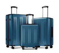Kono Juego de Maletas, Set de 3 Piezas Rígidas de ABS+PC con Diseño de Degradado, 4 Ruedas Giratorias 360° Silenciosas y Candado TSA, Equipaje Facturado y de Mano para Viajes (Azul)