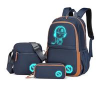 Kono Juego de Mochila Escolar Luminosa 3 en 1, Mochila Escolar de Anime para niños, Bolsa Cruzada para lápices, Mochila para Laptop de 15.6 Pulgadas para Estudiantes, Adolescentes y niñas, Navy,