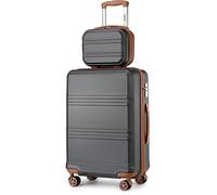 Kono Juegos de Equipaje de 2 Piezas Rigidas Maleta de Cabina con Neceser Trolley de Viaje Equipaje de Mano con 4 Ruedas giratorias y Cerradura TSA (Gris con marrón)