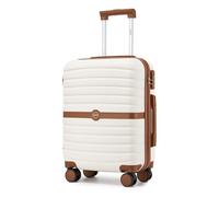 Kono Maleta Cabina 55x40x20 cm, Maleta Ligera de Compuesto ABS+PC, Equipaje de Mano con 4 Ruedas 360° Giratorias (Crema/Marrón)