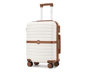 Kono Maleta Cabina 55x40x20 cm, Maleta Ligera de Compuesto ABS+PC, Equipaje de Mano con 4 Ruedas 360° Giratorias (Crema/Marrón)