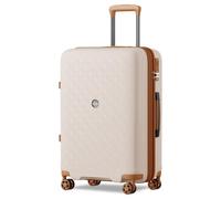 Kono Maletas de Viaje Grandes 23 Kilos - con Portavasos, Gancho y Extensión, Cremallera Antirreventón, TSA, Ruedas Dobles 360° (Crema/Marrón)