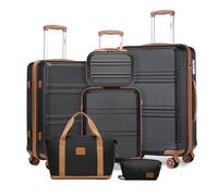 Kono Maletas de Viaje Juegos de 6 Piezas de ABS Ligero Duro Shell Trolley Case con Cerradura TSA 20" 24" 28" Maleta, 12" Estuche Cosmético, Bolsa Duffel y Neceser (Negro com Marrón)