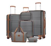 Kono Maletas de Viaje Juegos de 6 Piezas de ABS Ligero Duro Shell Trolley Case con Cerradura TSA 20" 24" 28" Maleta, 12" Estuche Cosmético, Bolsa Duffel y Neceser (Gris con Marrón)
