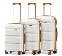 Kono Maletas de Viaje Rígida 4 Ruedas Trolley, Juego de Maletas, 3 Piezas,Resistente y Ligera, Cerradura TSA, Cremallera YKK, Crema con Marrón
