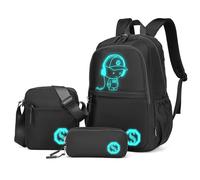 Kono Mochila Escolar Luminosa 3-en-1, Bolsa de Hombro y Estuche para Lápices para Chicos de Anime, Mochila para Portátil de 15.6" para Estudiantes Adolescentes Chicas (Negro)