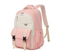 Kono Mochila Escolar Niño Niña Adolescente, Mochila Instituto Ligera Gran Capacidad 15.6 Pulgadas Portátil, Mochila Colegio Primaria Secundaria Casual Viaje (Rosa/Beige)