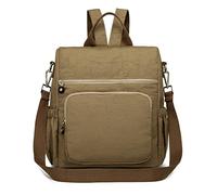 Kono Mochila Mujer Antirrobo Impermeable Convertible en Bolso Bandolera - Mochila Ligera de Nylon con Múltiples Bolsillos para Viajes, Trabajo y Uso Diario (Caqui)