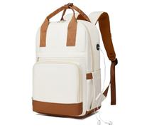 Kono Mochila Ordenador Portátil 15,6'' para Mujer, Elegante e Impermeable con Puerto de Carga USB, Mochila Antirrobo de Gran Capacidad para Escuela, Universidad, Trabajo y Viaje - Crema/Marrón