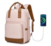 Kono Mochila para Ordenador Portátil 15,6 Pulgadas para Mujer, Elegante, Impermeable y Antirrobo de Gran Capacidad para Escuela, Universidad, Trabajo y Viaje (Rosa/Marrón)