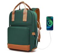 Kono Mochila para Ordenador Portátil 15,6 Pulgadas para Mujer, Elegante, Impermeable y Antirrobo de Gran Capacidad para Escuela, Universidad, Trabajo y Viaje - Verde/Marrón