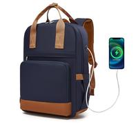 Kono Mochila para Ordenador Portátil 15,6 Pulgadas para Mujer, Elegante, Impermeable y Antirrobo de Gran Capacidad para Escuela, Universidad, Trabajo y Viaje (Azul oscuro/Marrón)