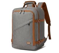 KONO Mochila Viaje Cabina Avión 40x30x20, una Mochila Viaje de Cabina Que Sirve como Equipaje de Mano, con Apertura de 180°, Correa para Equipaje y Espalda Transpirable (Gris/Marrón)