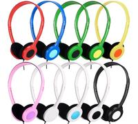 Konohan Paquete de 10 auriculares supraaurales con cable a granel con conector de 3.5 mm, ajustables, ligeros, envueltos individualmente, para estudiantes, aula, escuela, biblioteca, oficina, viajes
