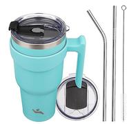 Konokyo Vaso de 40 onzas con asa y 2 popotes y 2 tapas, botella de agua aislada de acero inoxidable, taza de viaje reutilizable, taza de viaje, turquesa