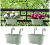 Konom 2 PCS Maceta de Metal Colgante con Soporte Extraíble Cubo Macetero Plantador Vintage con Gancho Doble Decoración Exterior Balcón Jardín Patio Pared Terraza para Flores y Plantas
