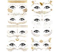 Konsait 8 hojas Tatuajes temporales para adultos Mujer Niños, Metalicos Dorados Flash Tatuajes Tattoo pegatinas cara festival Tatuaje impermeable
