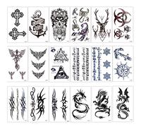 Konsait Tatuajes temporales para adultos hombre Mujer niños (18 hojas), Fake Tatuajes Adhesivos Tatuajes de cuerpo temporales brazo cuello impermeable, Dragón Ancla Ojo Escorpión Gráfico Elk