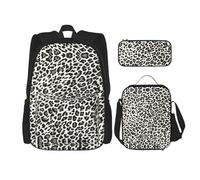 KoNsev 3 mochilas con estampado de leopardo negro de 16 pulgadas, bolsa de libros y lonchera para niños pequeños de primaria, Black, Talla única, Juego de mochila escolar